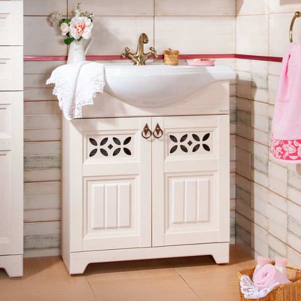 Тумба под раковину напольная Бриклаер КАНТРИ бежевый дуб прованс, 80 см. Фото 1