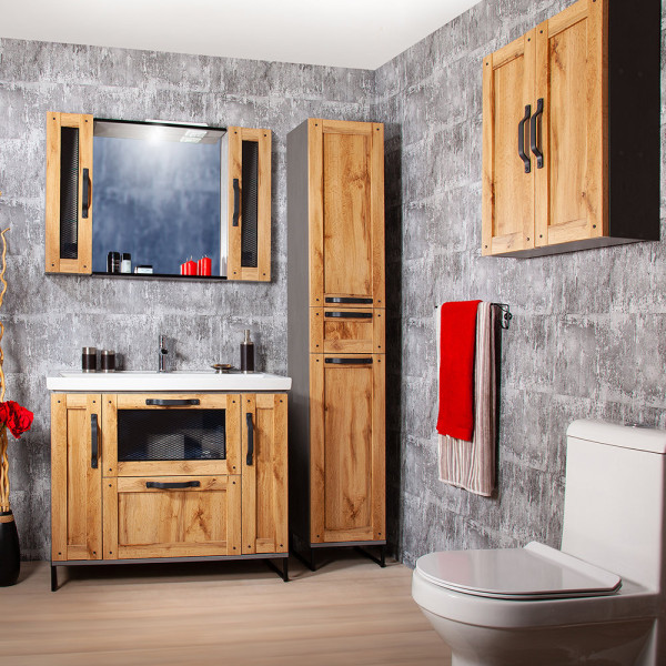 Тумба под раковину напольная Бриклаер ЛОФТ метрополитен грей, 100 см. Фото 3