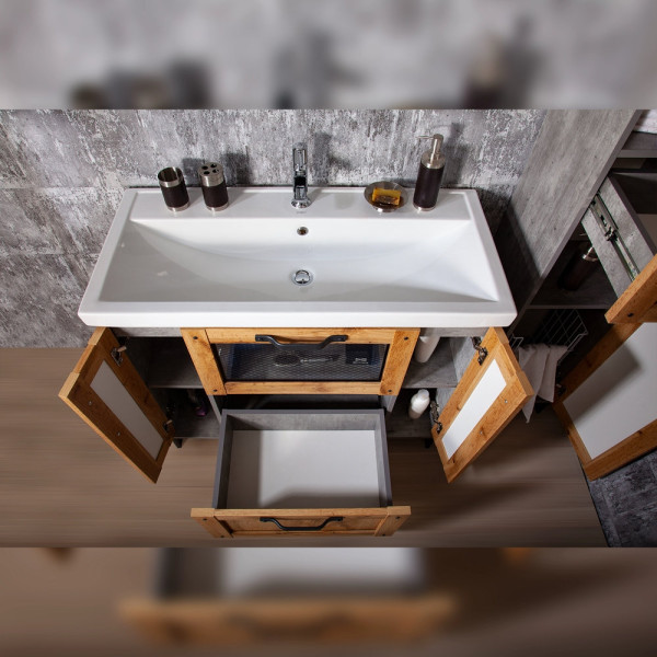 Тумба под раковину напольная Бриклаер ЛОФТ метрополитен грей, 100 см. Фото 4