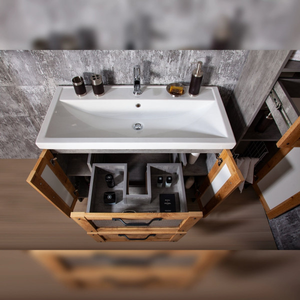 Тумба под раковину напольная Бриклаер ЛОФТ метрополитен грей, 100 см. Фото 5