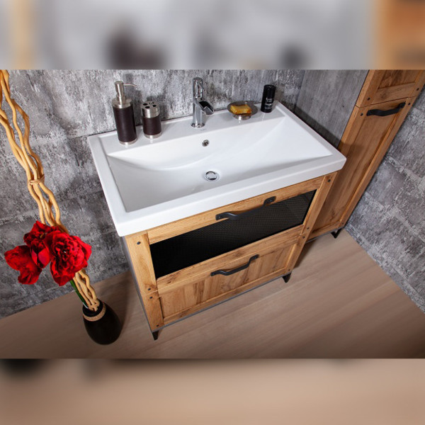 Тумба под раковину напольная Бриклаер ЛОФТ метрополитен грей, 60 см. Фото 3