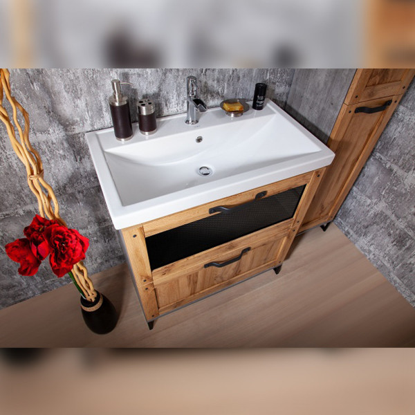 Тумба под раковину напольная Бриклаер ЛОФТ метрополитен грей, 70 см. Фото 3