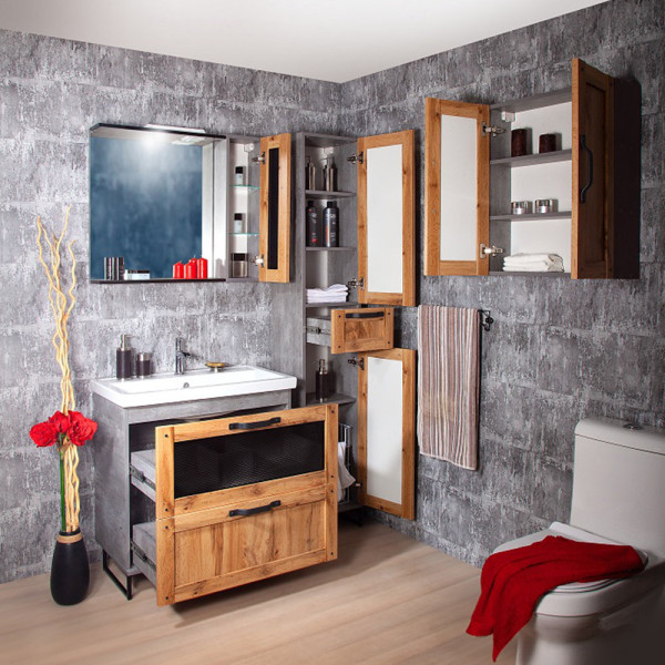 Тумба под раковину напольная Бриклаер ЛОФТ метрополитен грей, 70 см. Фото 4