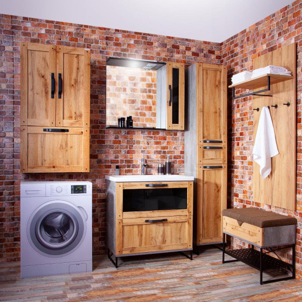 Тумба под раковину напольная Бриклаер ЛОФТ метрополитен грей, 80 см. Фото 3