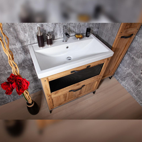 Тумба под раковину напольная Бриклаер ЛОФТ метрополитен грей, 80 см. Фото 5