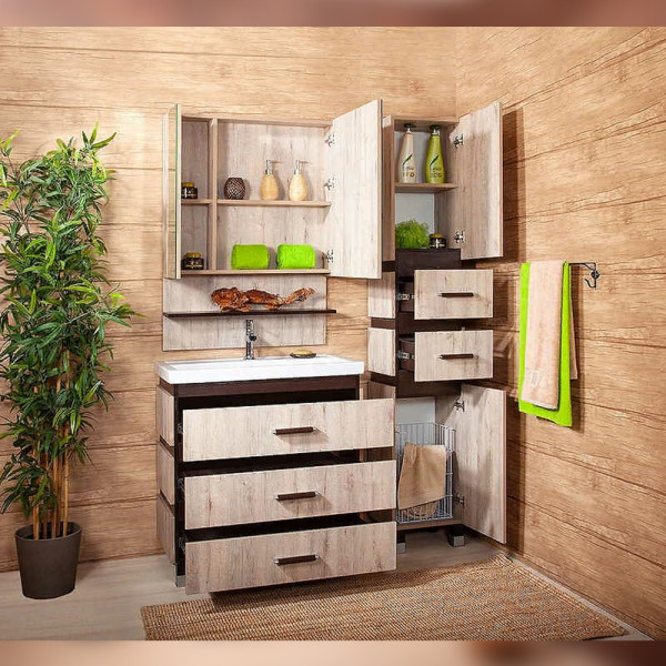 Тумба под раковину напольная Бриклаер ТЕХАС кантри/венге, 100 см. Фото 5