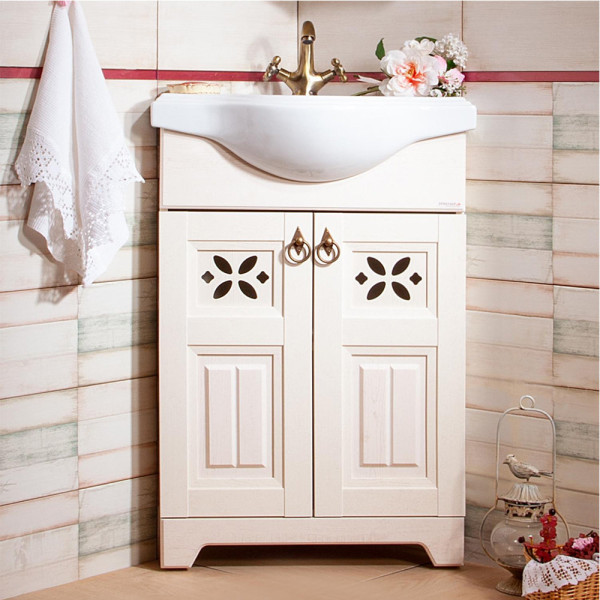 Тумба под раковину напольная угловая Бриклаер КАНТРИ бежевый дуб прованс, 60 см. Фото 1