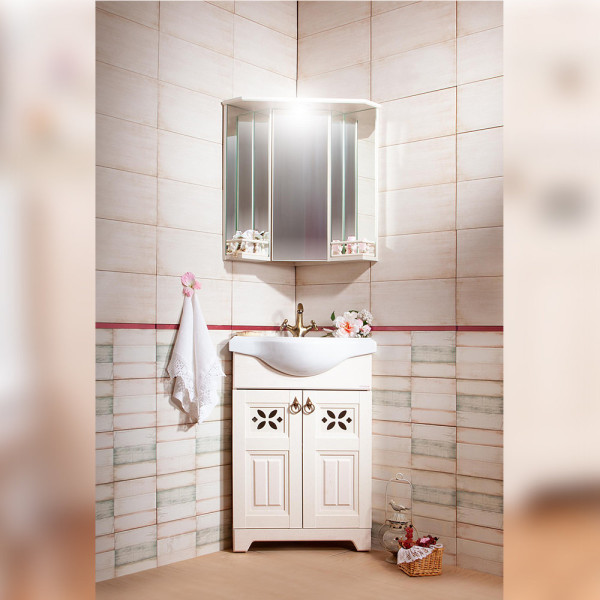 Тумба под раковину напольная угловая Бриклаер КАНТРИ бежевый дуб прованс, 60 см. Фото 3