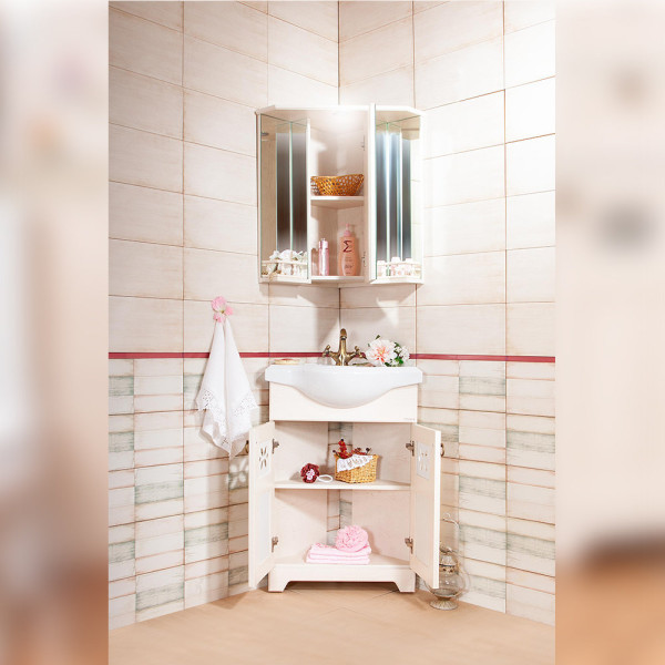 Тумба под раковину напольная угловая Бриклаер КАНТРИ бежевый дуб прованс, 60 см. Фото 4