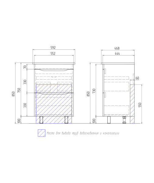 Тумба под раковину напольная VIGO Grani tn.GRI.ELI.60.2Y, 60 см. Фото 2