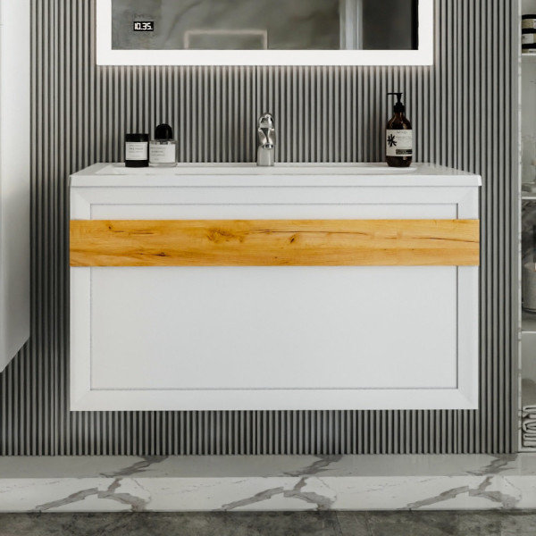 Тумба под раковину подвесная Бриклаер БЕРЛИН белый , 100 см. Фото 1