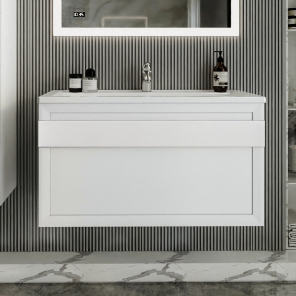 Тумба под раковину подвесная Бриклаер БЕРЛИН белый , 100 см. Фото 3