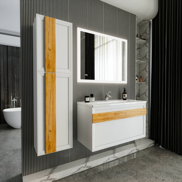 Тумба под раковину подвесная Бриклаер БЕРЛИН белый , 100 см. Фото 5