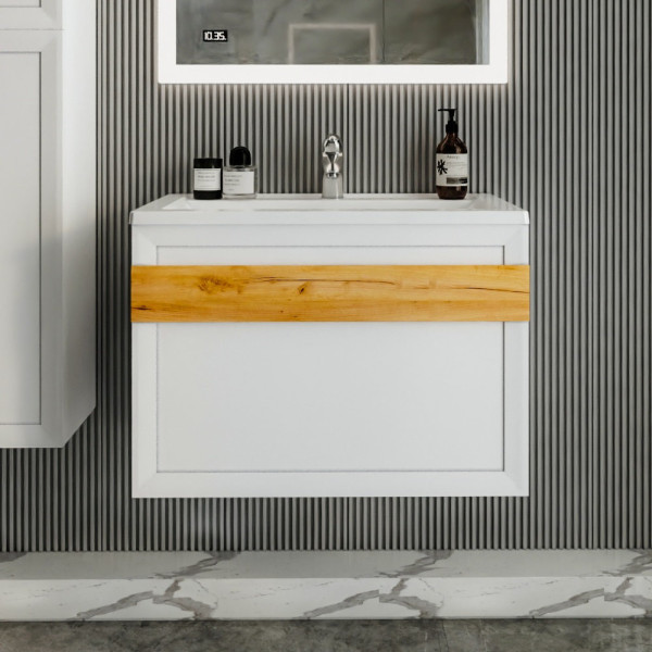 Тумба под раковину подвесная Бриклаер БЕРЛИН белый , 80 см. Фото 1