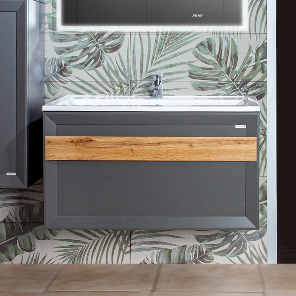 Тумба под раковину подвесная Бриклаер БЕРЛИН оникс серый, 100 см. Фото 1