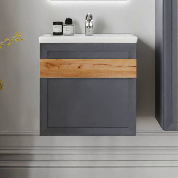 Тумба под раковину подвесная Бриклаер БЕРЛИН оникс серый, 60 см. Фото 1