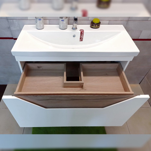 Тумба под раковину подвесная Бриклаер Брайтон белый/дуб, 100 см. Фото 3