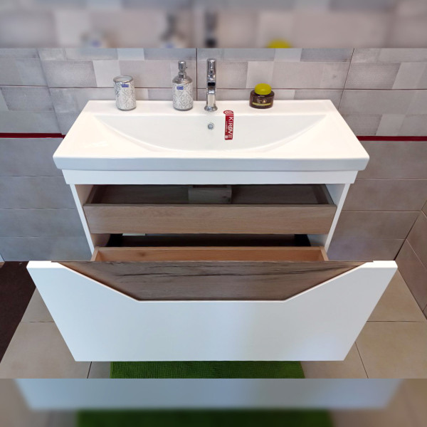 Тумба под раковину подвесная Бриклаер Брайтон белый/дуб, 100 см. Фото 4