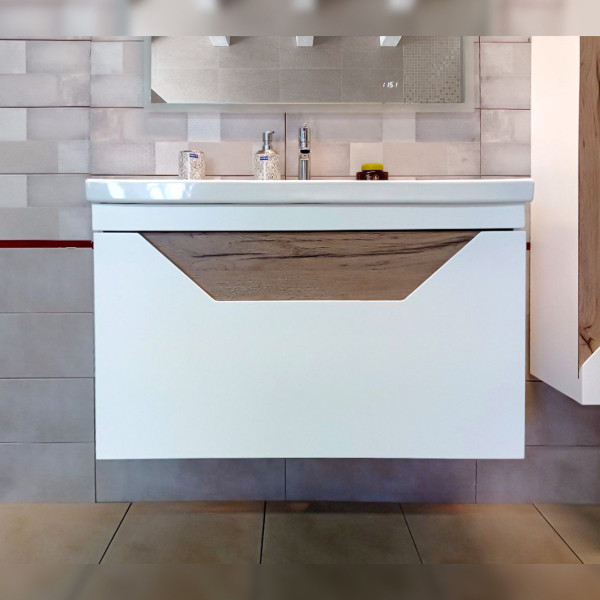 Тумба под раковину подвесная Бриклаер Брайтон белый/дуб, 100 см. Фото 5