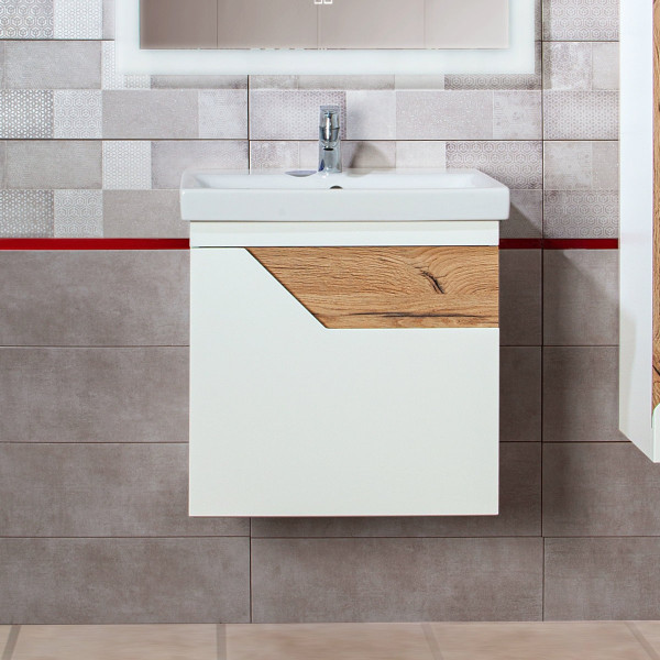 Тумба под раковину подвесная Бриклаер Брайтон белый/дуб, 60 см. Фото 1