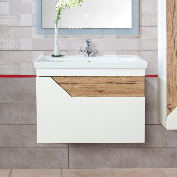 Тумба под раковину подвесная Бриклаер Брайтон белый/дуб, 70 см. Фото 1