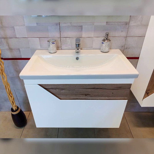 Тумба под раковину подвесная Бриклаер Брайтон белый/дуб, 70 см. Фото 4