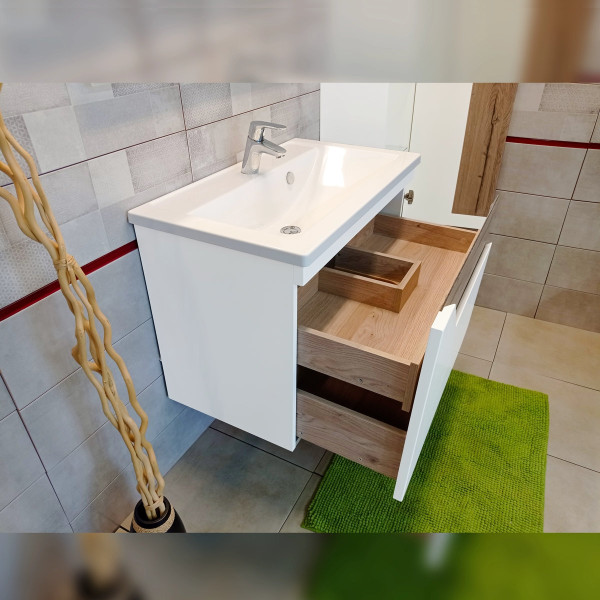 Тумба под раковину подвесная Бриклаер Брайтон белый/дуб, 80 см. Фото 3