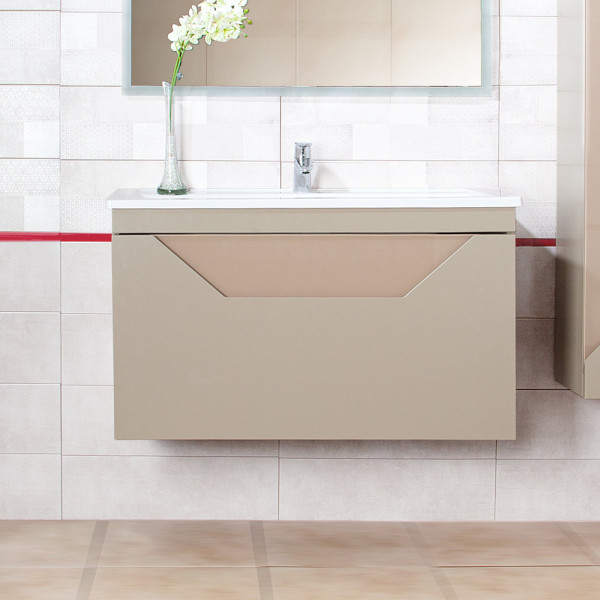 Тумба под раковину подвесная Бриклаер Брайтон бежевый, 100 см. Фото 1