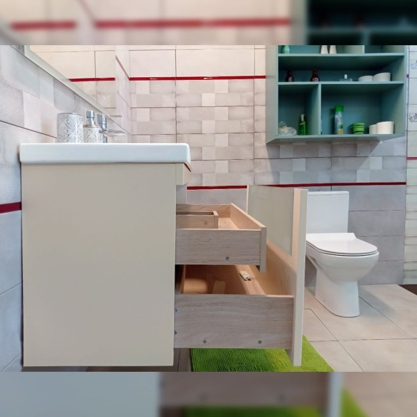 Тумба под раковину подвесная Бриклаер Брайтон бежевый, 100 см. Фото 3