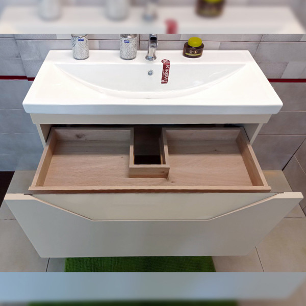 Тумба под раковину подвесная Бриклаер Брайтон бежевый, 100 см. Фото 4