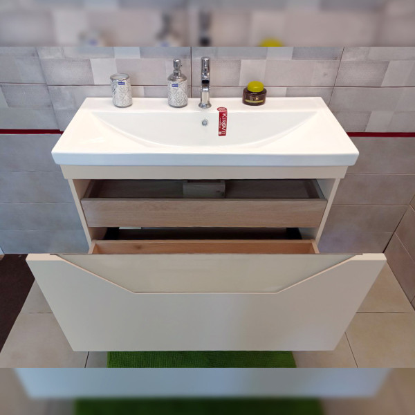 Тумба под раковину подвесная Бриклаер Брайтон бежевый, 100 см. Фото 5