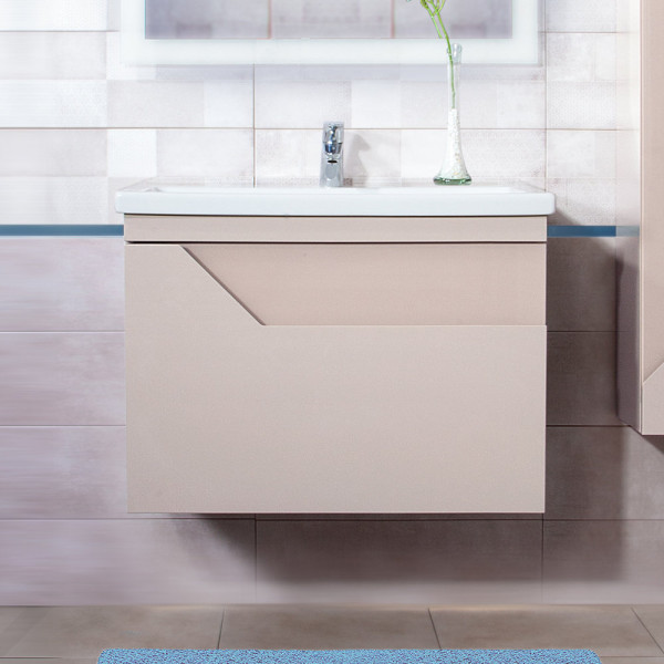 Тумба под раковину подвесная Бриклаер Брайтон бежевый, 80 см. Фото 1