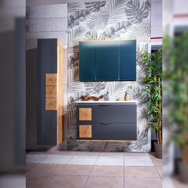 Тумба под раковину подвесная Бриклаер Форест дуб золотой/антрацит, 100 см. Фото 3