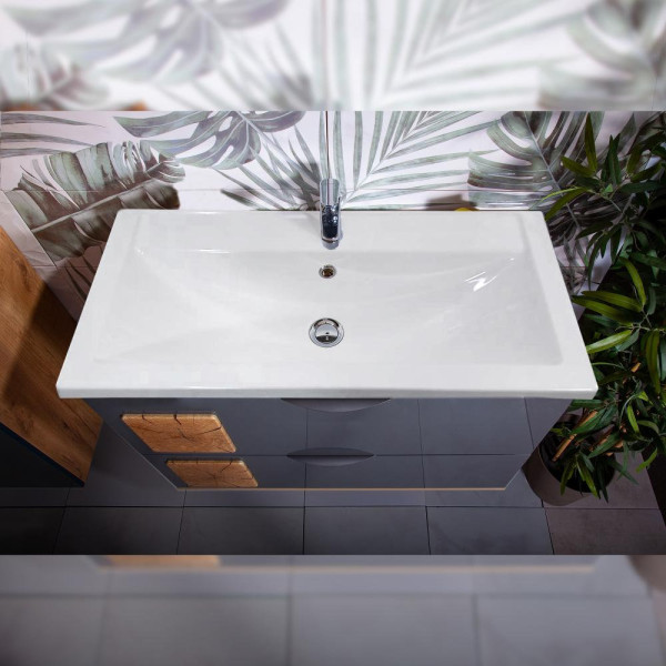 Тумба под раковину подвесная Бриклаер Форест дуб золотой/антрацит, 100 см. Фото 5