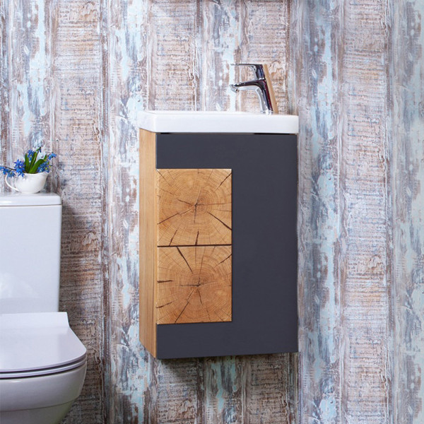 Тумба под раковину подвесная Бриклаер Форест дуб золотой/антрацит, 40 см. Фото 1