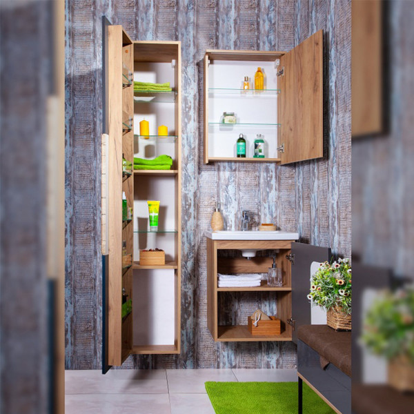 Тумба под раковину подвесная Бриклаер Форест дуб золотой/антрацит, 50 см. Фото 3