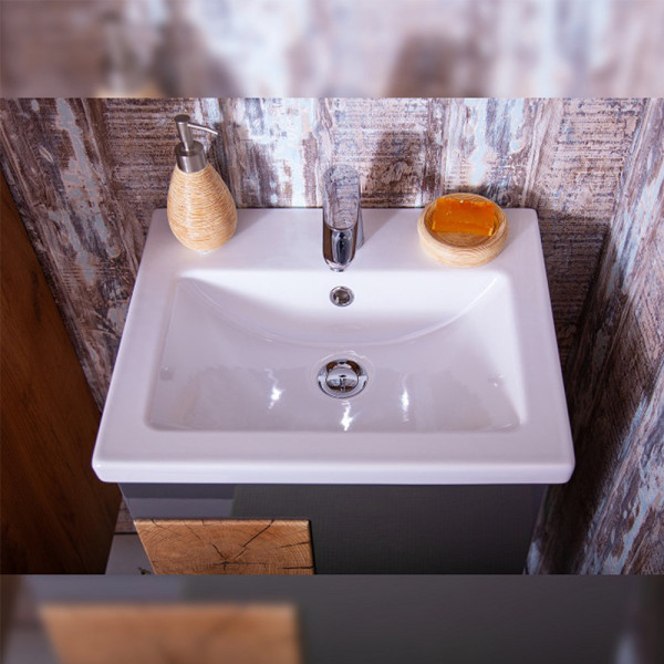 Тумба под раковину подвесная Бриклаер Форест дуб золотой/антрацит, 50 см. Фото 5