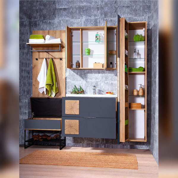 Тумба под раковину подвесная Бриклаер Форест дуб золотой/антрацит, 80 см. Фото 3