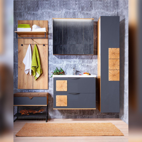 Тумба под раковину подвесная Бриклаер Форест дуб золотой/антрацит, 80 см. Фото 4