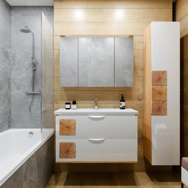 Тумба под раковину подвесная Бриклаер Форест дуб золотой/белый, 100 см. Фото 3