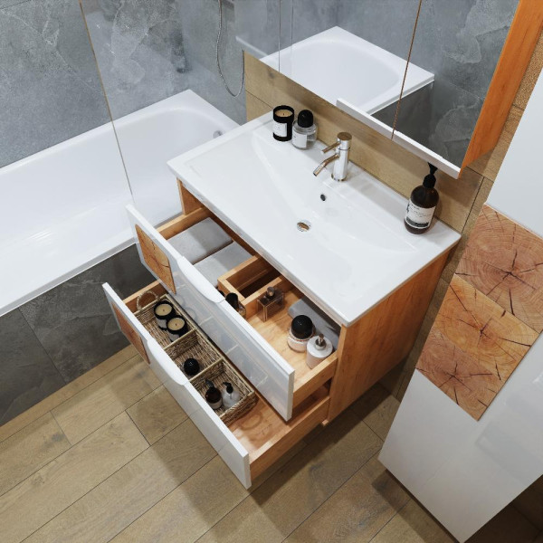 Тумба под раковину подвесная Бриклаер Форест дуб золотой/белый, 80 см. Фото 4