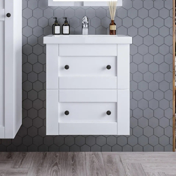 Тумба под раковину подвесная Бриклаер Хелена (рамочная) белый, 60 см. Фото 1