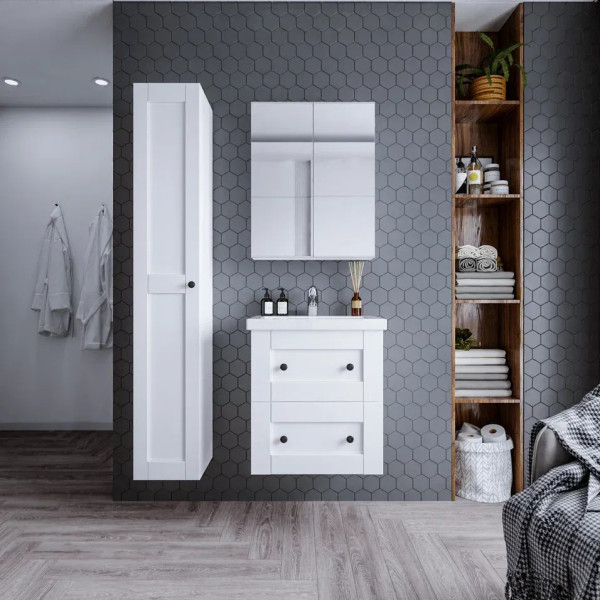 Тумба под раковину подвесная Бриклаер Хелена (рамочная) белый, 60 см. Фото 3