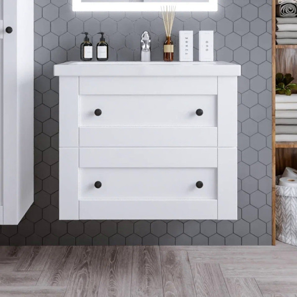 Тумба под раковину подвесная Бриклаер Хелена (рамочная) белый, 80 см. Фото 1