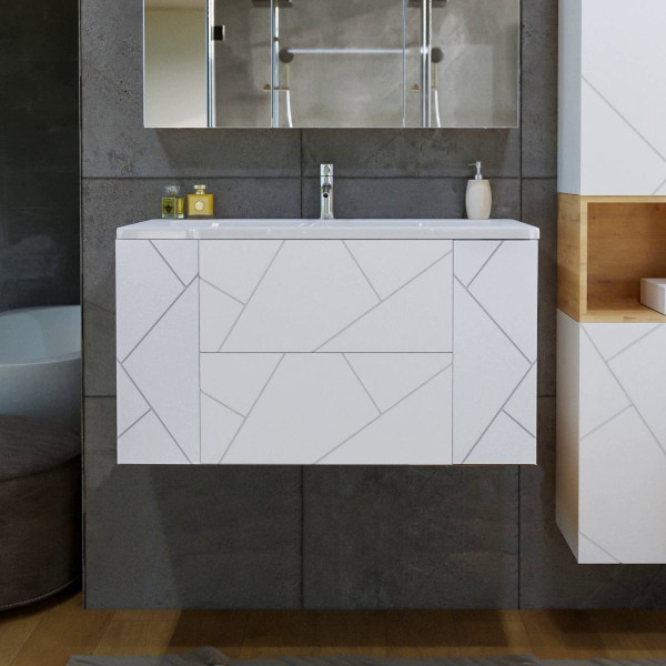 Тумба под раковину подвесная Бриклаер КРИСТАЛЛ белый, 100 см. Фото 1