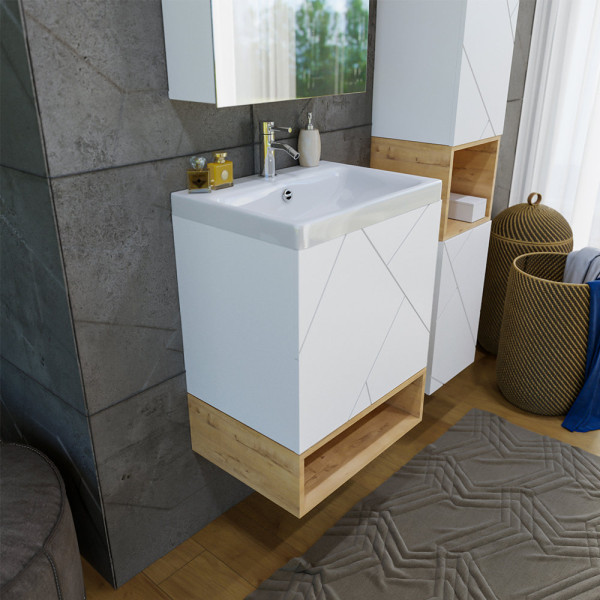 Тумба под раковину подвесная Бриклаер КРИСТАЛЛ белый, 50 см. Фото 4