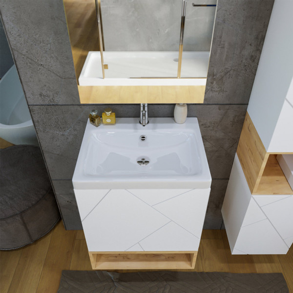 Тумба под раковину подвесная Бриклаер КРИСТАЛЛ белый, 50 см. Фото 5