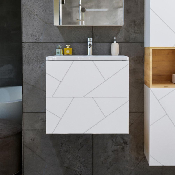 Тумба под раковину подвесная Бриклаер КРИСТАЛЛ белый, 60 см. Фото 1