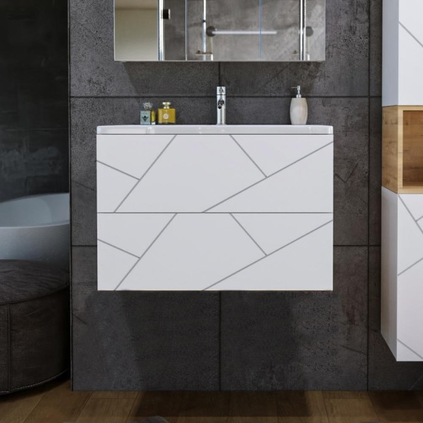 Тумба под раковину подвесная Бриклаер КРИСТАЛЛ белый, 80 см. Фото 1