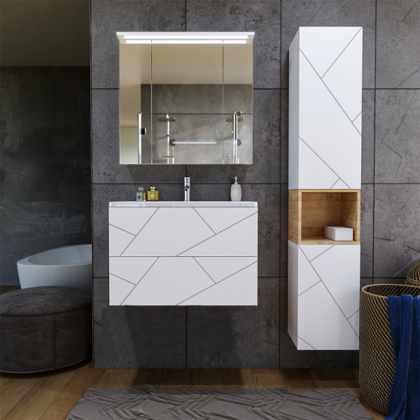 Тумба под раковину подвесная Бриклаер КРИСТАЛЛ белый, 80 см. Фото 4